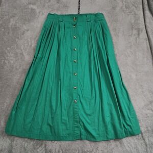 Vtg 90s Skirt 22W Plus Boston Classics Emerald Green Cotton Button Front Maxi